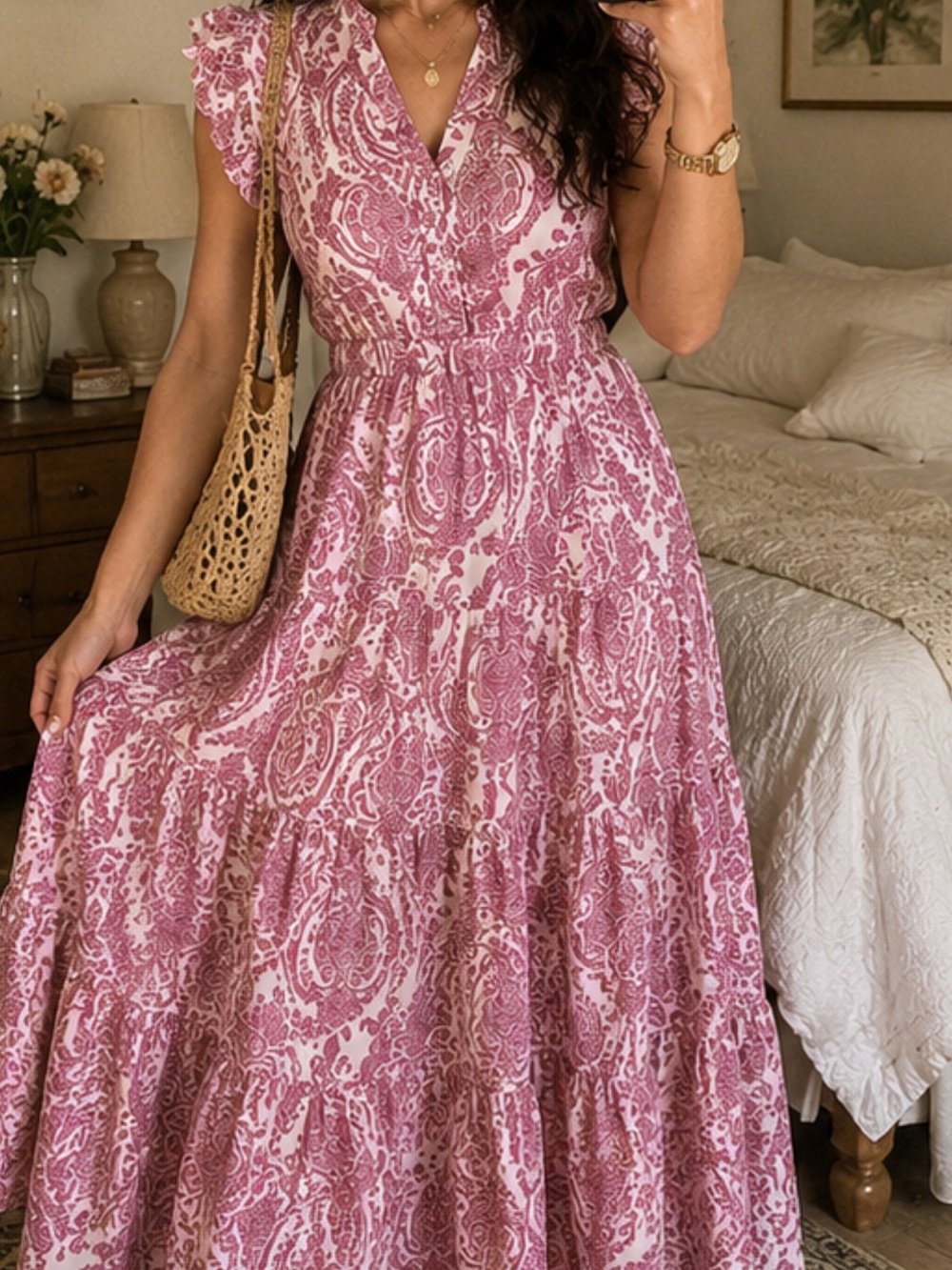 Pinch Pink Paisley maxi Dress, gorgeous dress perfect for cottage core style.